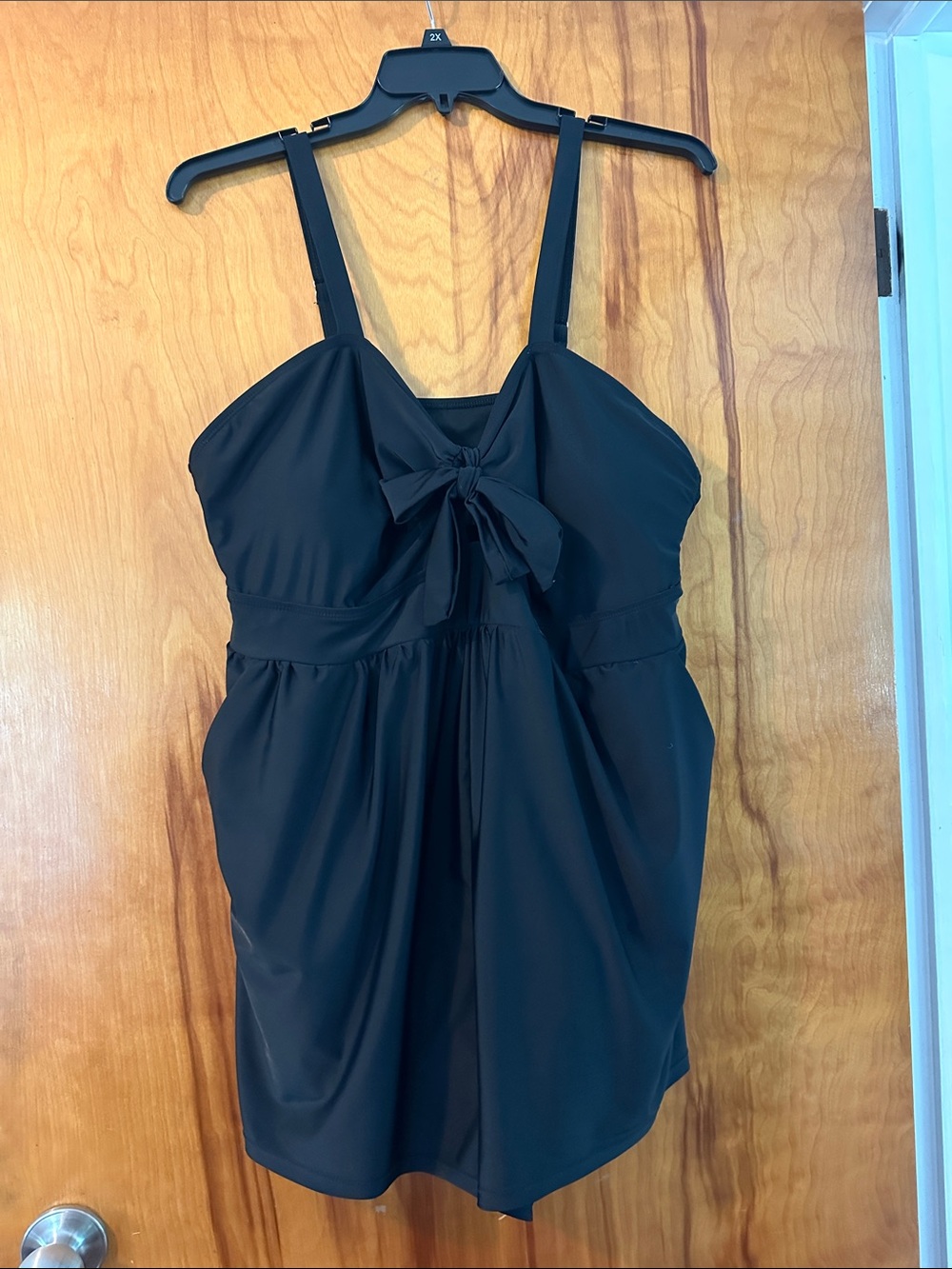 BloomChic Black One-Piece Romper Swimsuit with Tie-Front Bow